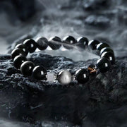 Buddha Stones Black Obsidian Eagle's Eye Stone Gold Sheen Obsidian Tiger's Eye Strength Bracelet Bracelet BS 10mm Rainbow Obsidian(Wrist Circumference: 14-16cm)