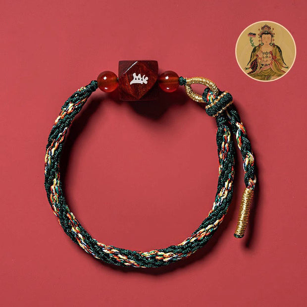 Buddha Stones Chinese Zodiac Natal Buddha Small Leaf Red Sandalwood Red String Protection Bracelet Bracelet BS Rabbit-Manjushri Bodhisattva