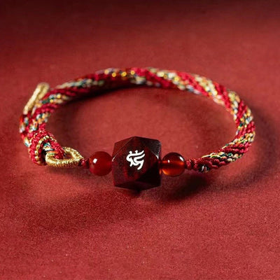 Buddha Stones Chinese Zodiac Natal Buddha Small Leaf Red Sandalwood Red String Protection Bracelet Bracelet BS main