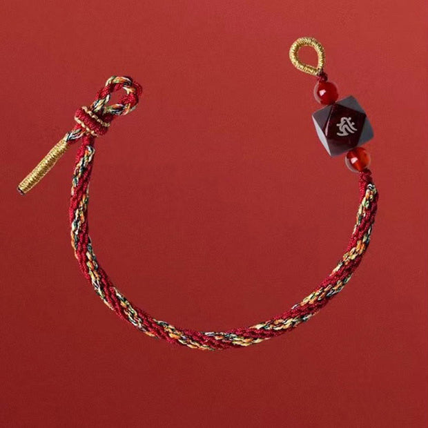 Buddha Stones Chinese Zodiac Natal Buddha Small Leaf Red Sandalwood Red String Protection Bracelet