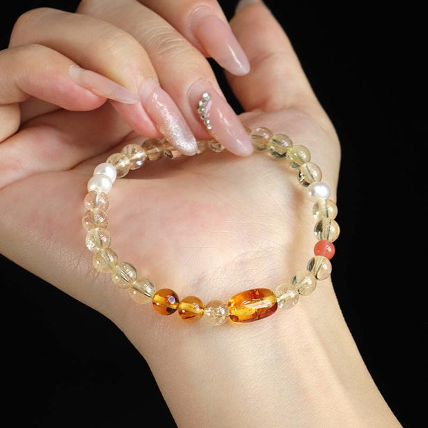 Buddha Stones Natural Citrine Pearl Topaz White Crystal Protection Bracelet Bracelet BS 3