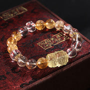 Buddha Stones Natural Citrine Pearl Topaz White Crystal Protection Bracelet