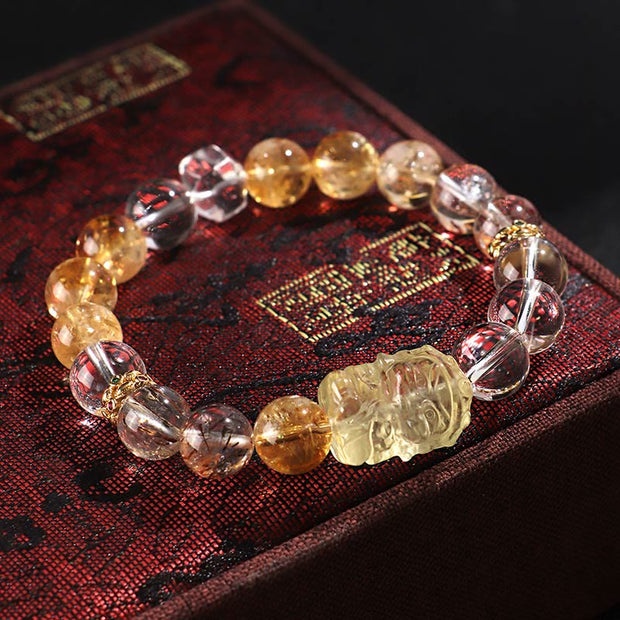 Buddha Stones Natural Citrine Pearl Topaz White Crystal Protection Bracelet Bracelet BS 7