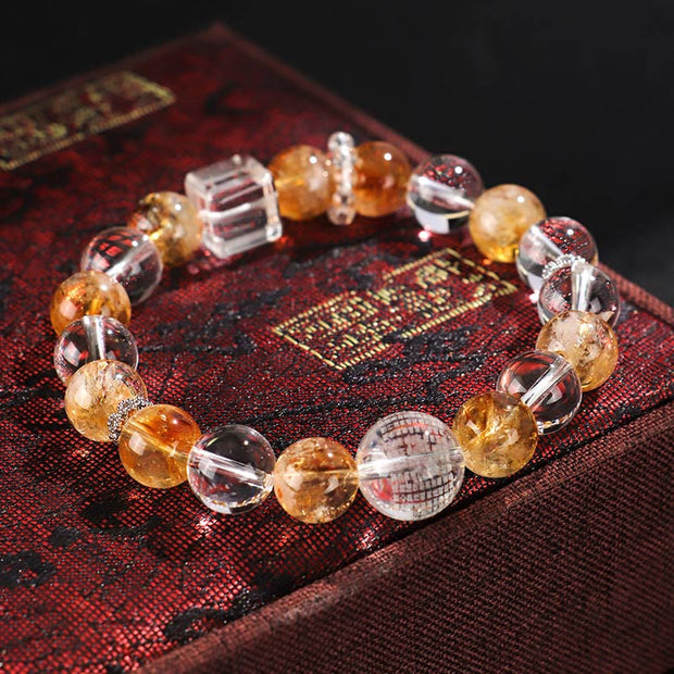 Buddha Stones Natural Citrine Pearl Topaz White Crystal Protection Bracelet