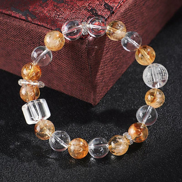 Buddha Stones Natural Citrine Pearl Topaz White Crystal Protection Bracelet Bracelet BS 12