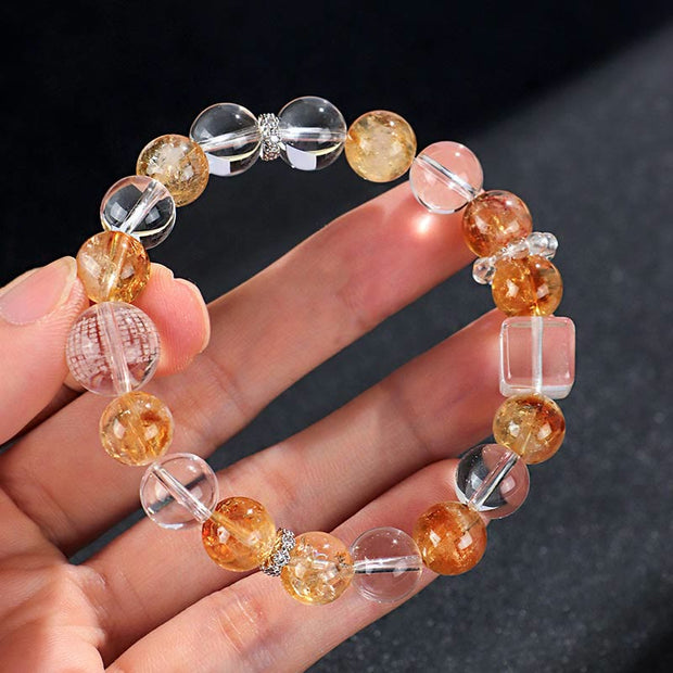 Buddha Stones Natural Citrine Pearl Topaz White Crystal Protection Bracelet Bracelet BS 13