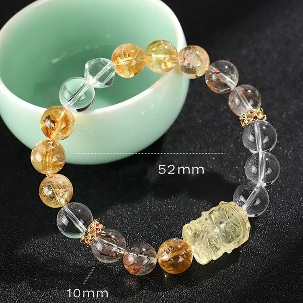 Buddha Stones Natural Citrine Pearl Topaz White Crystal Protection Bracelet Bracelet BS Topaz Lemon Quartz(Wrist Circumference: 14-15cm)