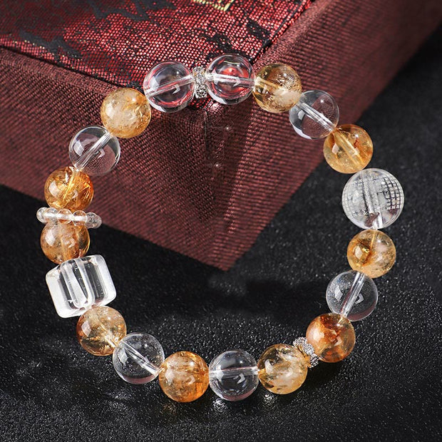 Buddha Stones Natural Citrine Pearl Topaz White Crystal Protection Bracelet