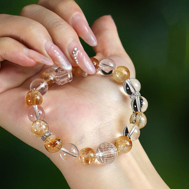 Buddha Stones Natural Citrine Pearl Topaz White Crystal Protection Bracelet Bracelet BS 14