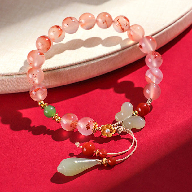 Buddha Stones South Red Agate Butterfly Orchid Hetian Jade Luck Bracelet Bracelet BS 15