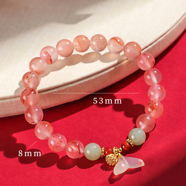 Buddha Stones South Red Agate Butterfly Orchid Hetian Jade Luck Bracelet Bracelet BS South Red Agate White Agate(Wrist Circumference: 15-17cm)