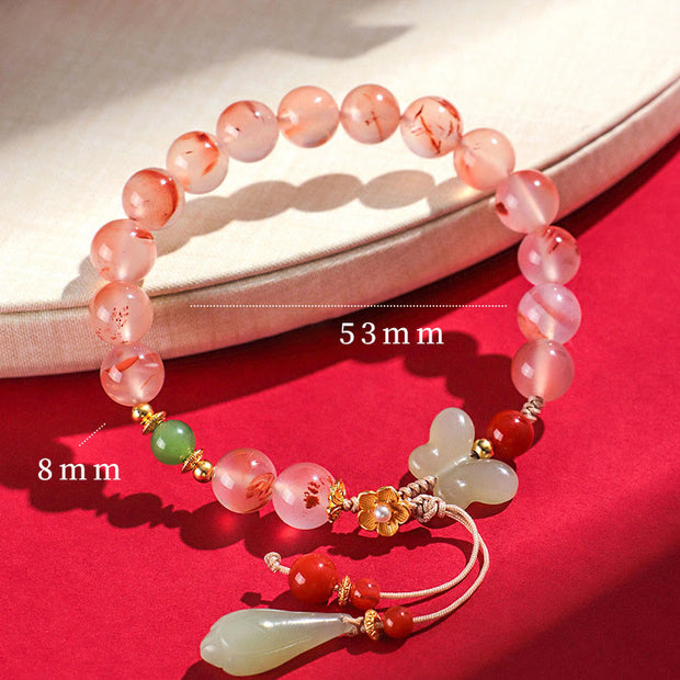 Buddha Stones South Red Agate Butterfly Orchid Hetian Jade Luck Bracelet