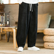 Buddha Stones Fall Winter Men's Drawstring Corduroy Harem Pants With Pockets