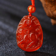 Buddha Stones Chinese Zodiac Red Agate Calm Necklace Pendant