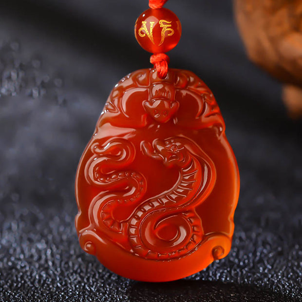 Buddha Stones Chinese Zodiac Red Agate Calm Necklace Pendant