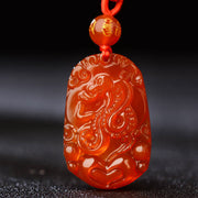 Buddha Stones Chinese Zodiac Red Agate Calm Necklace Pendant