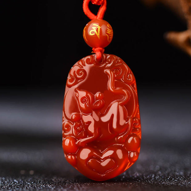 Buddha Stones Chinese Zodiac Red Agate Calm Necklace Pendant