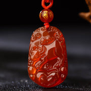 Buddha Stones Chinese Zodiac Red Agate Calm Necklace Pendant