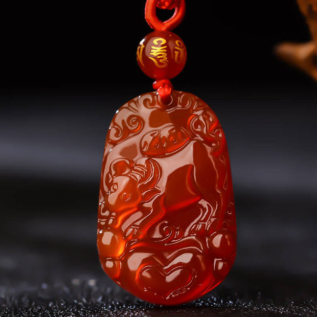 Buddha Stones Chinese Zodiac Red Agate Calm Necklace Pendant