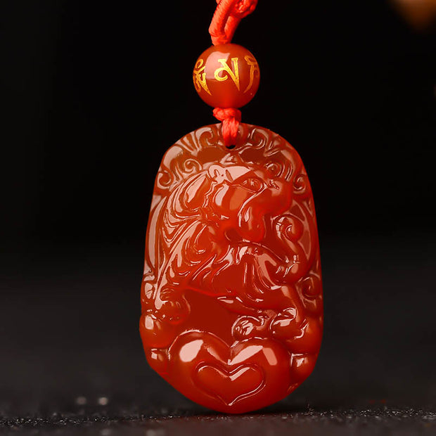 Buddha Stones Chinese Zodiac Red Agate Calm Necklace Pendant