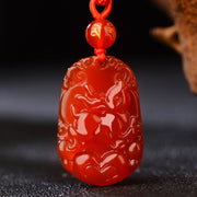 Buddha Stones Chinese Zodiac Red Agate Calm Necklace Pendant