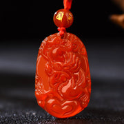 Buddha Stones Chinese Zodiac Red Agate Calm Necklace Pendant