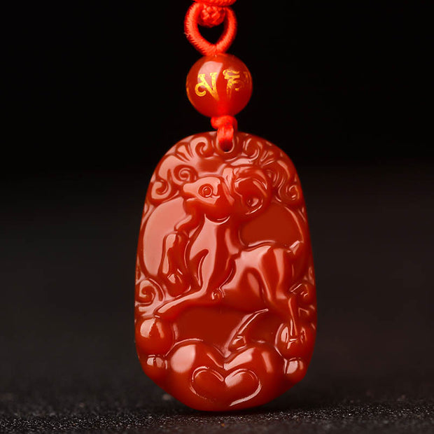 Buddha Stones Chinese Zodiac Red Agate Calm Necklace Pendant