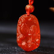 Buddha Stones Chinese Zodiac Red Agate Calm Necklace Pendant