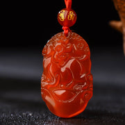 Buddha Stones Chinese Zodiac Red Agate Calm Necklace Pendant