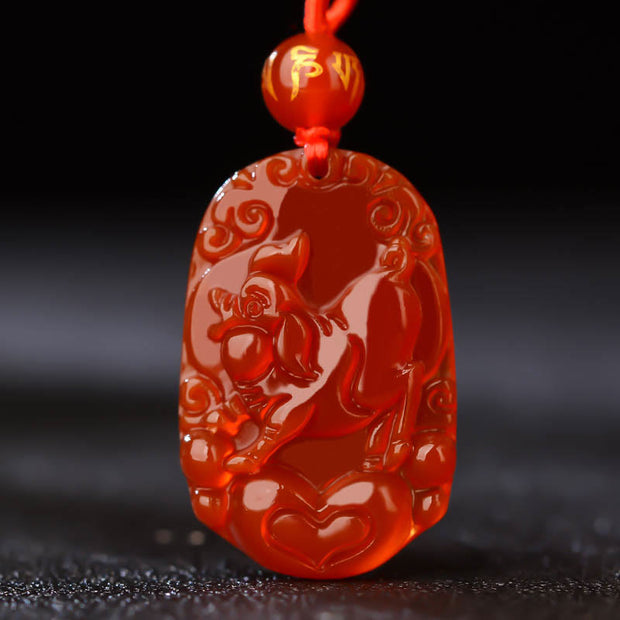 Buddha Stones Chinese Zodiac Red Agate Calm Necklace Pendant