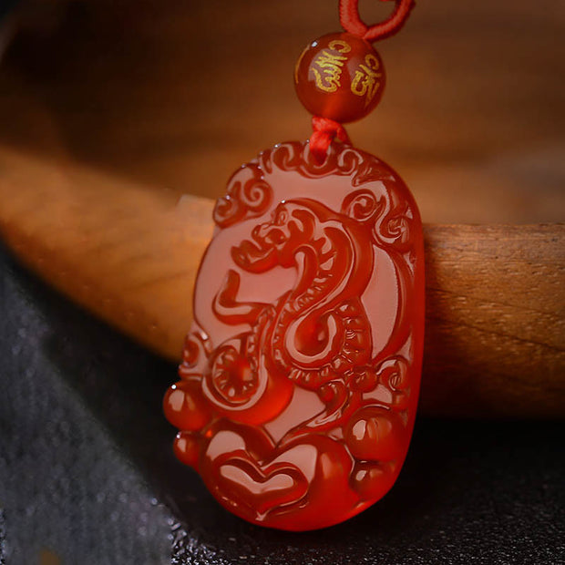 Buddha Stones Chinese Zodiac Red Agate Calm Necklace Pendant