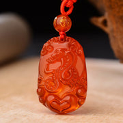 Buddha Stones Chinese Zodiac Red Agate Calm Necklace Pendant