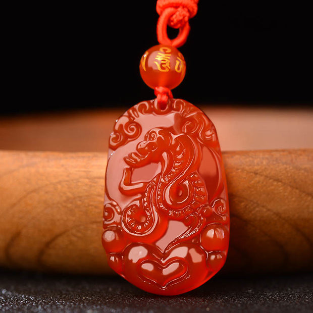 Buddha Stones Chinese Zodiac Red Agate Calm Necklace Pendant