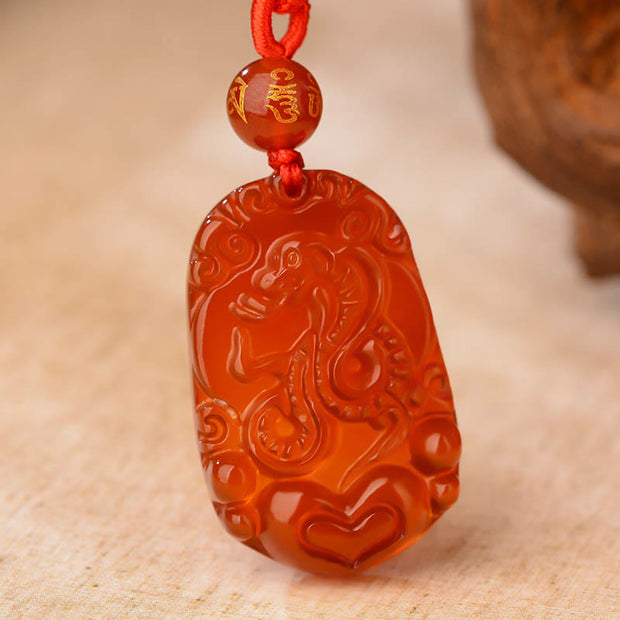 Buddha Stones Chinese Zodiac Red Agate Luck Necklace Pendant