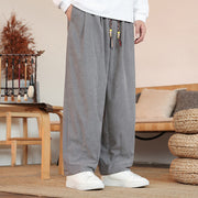 Buddha Stones Fall Winter Men's Drawstring Corduroy Solid Pants With Pockets