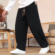 Buddha Stones Fall Winter Men's Drawstring Corduroy Solid Pants With Pockets