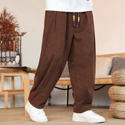 Buddha Stones Fall Winter Men's Drawstring Corduroy Solid Pants With Pockets