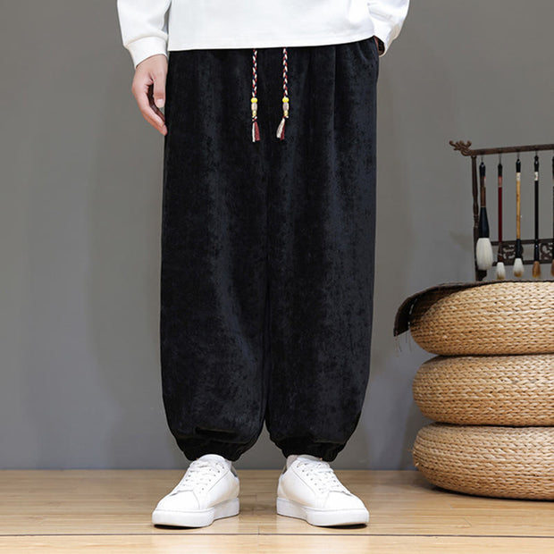 Buddha Stones Fall Winter Men's Drawstring Chenille Harem Pants With Pockets