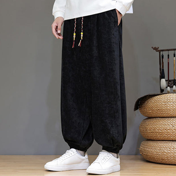 Buddha Stones Fall Winter Men's Drawstring Chenille Harem Pants With Pockets