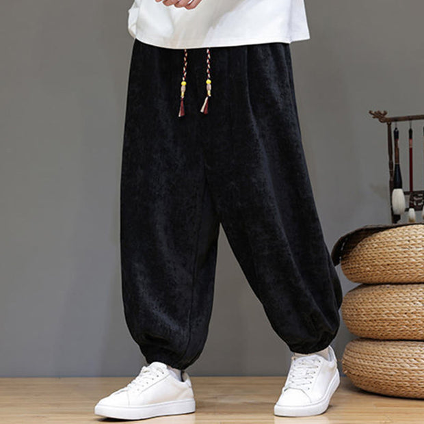 Buddha Stones Fall Winter Men's Drawstring Chenille Harem Pants With Pockets