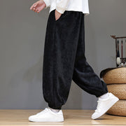 Buddha Stones Fall Winter Men's Drawstring Chenille Harem Pants With Pockets