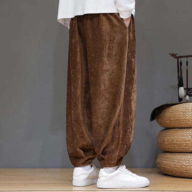 Buddha Stones Fall Winter Men's Drawstring Chenille Harem Pants With Pockets