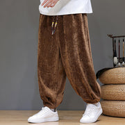 Buddha Stones Fall Winter Men's Drawstring Chenille Harem Pants With Pockets