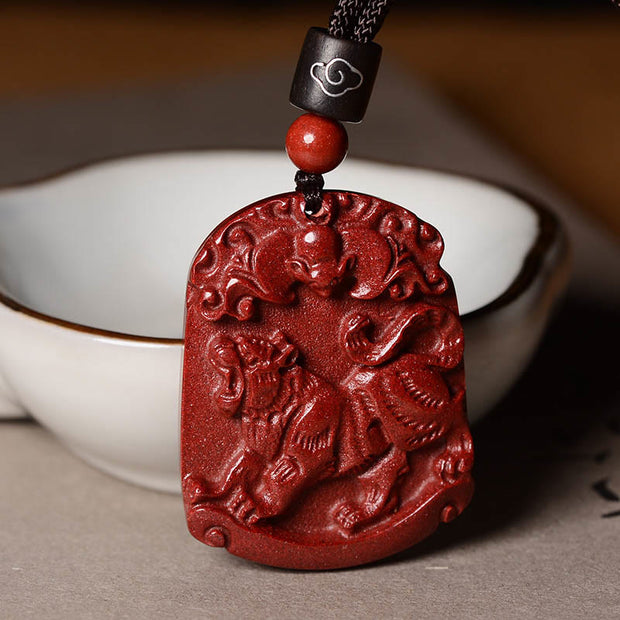 Buddha Stones Chinese Zodiac Cinnabar Calm Concentration Necklace Pendant Necklaces & Pendants BS Tiger