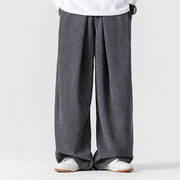 Buddha Stones Solid Color Cotton Corduroy Men's Wide Leg Pants With Pockets