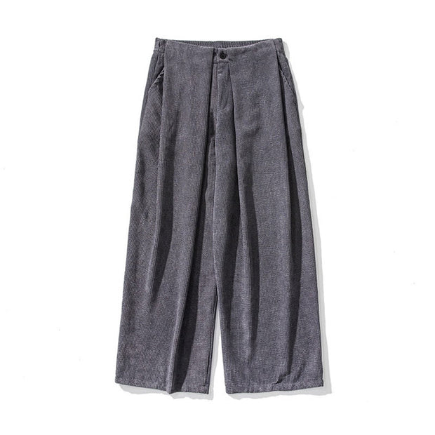 Buddha Stones Solid Color Cotton Corduroy Men's Wide Leg Pants With Pockets