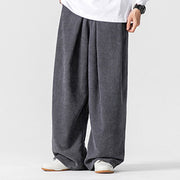 Buddha Stones Solid Color Cotton Corduroy Men's Wide Leg Pants With Pockets