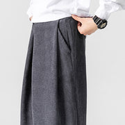 Buddha Stones Solid Color Cotton Corduroy Men's Wide Leg Pants With Pockets