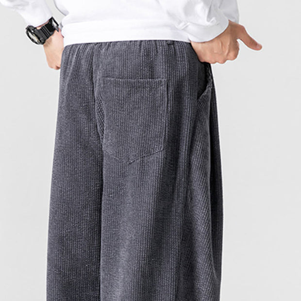 Buddha Stones Solid Color Cotton Corduroy Men's Wide Leg Pants With Pockets