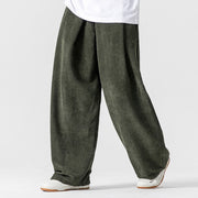 Buddha Stones Solid Color Cotton Corduroy Men's Wide Leg Pants With Pockets